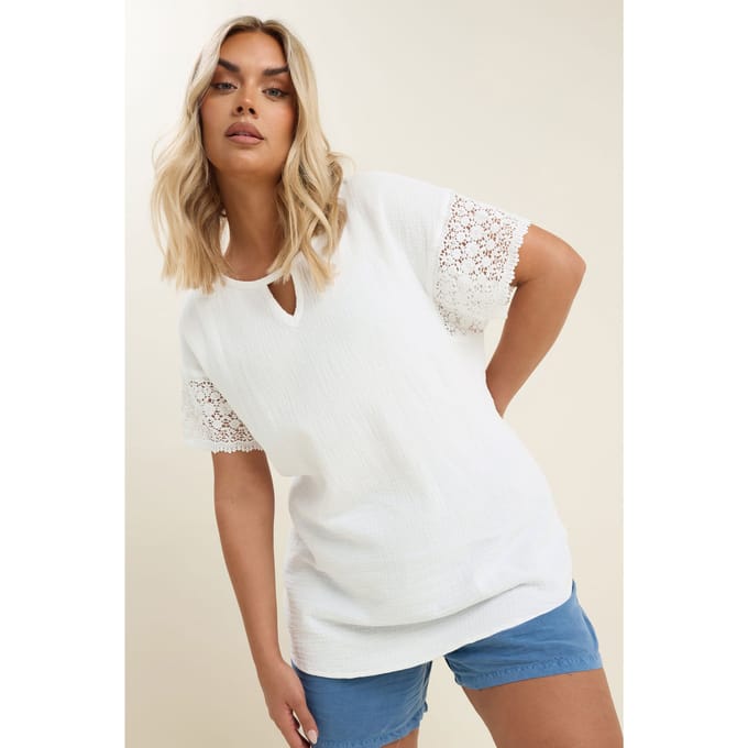 Yours Top Van Kaasdoek En Gehaakte Randen In Wit Size 42