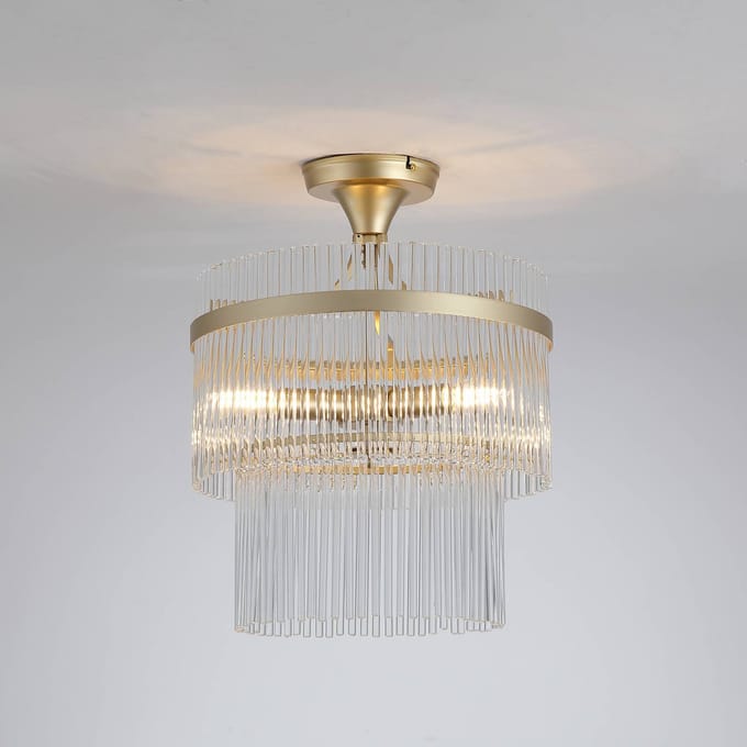 Searchlight Plafondlamp Lara, Ø 35 cm, goudkleurig/helder, glas/metaal