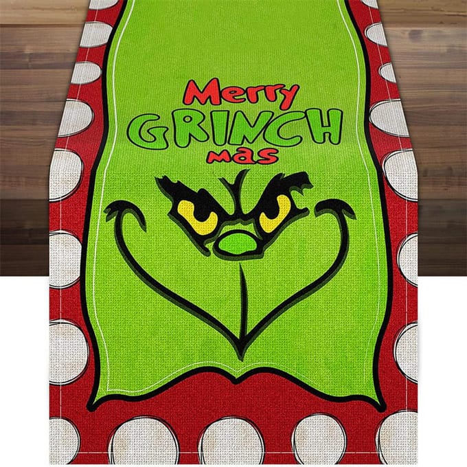 Kersttafelloper Kerstversiering Groen Grinch Tafelkleed black