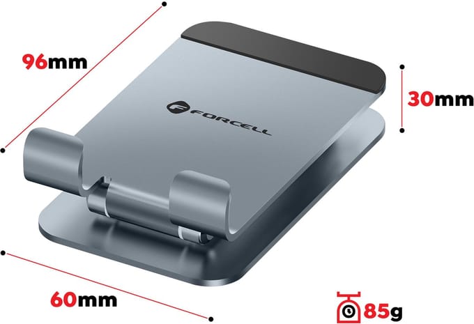 Forcell, Bureauhouder voor Smartphone / Tablet Opvouwbaar Ultra Compact van Aluminium, Grijs