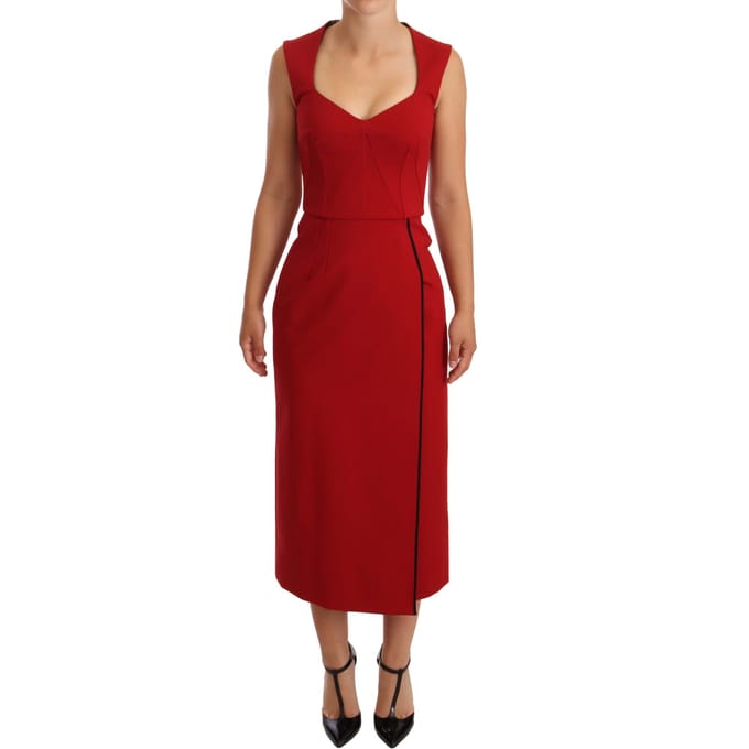 Dolce & Gabbana Dames Rode Sweetheart Mouwloze Midi Stretch Jurk