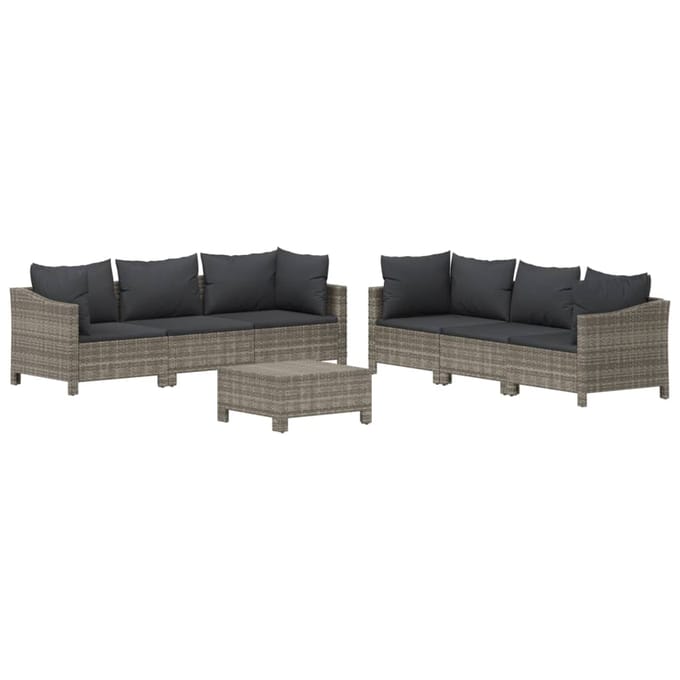 vidaXL - 7-delige - Loungeset - met - kussens - poly - rattan - grijs