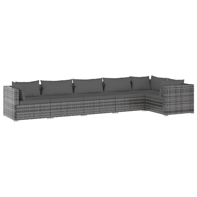 vidaXL - 6-delige - Loungeset - met - kussens - poly - rattan - grijs