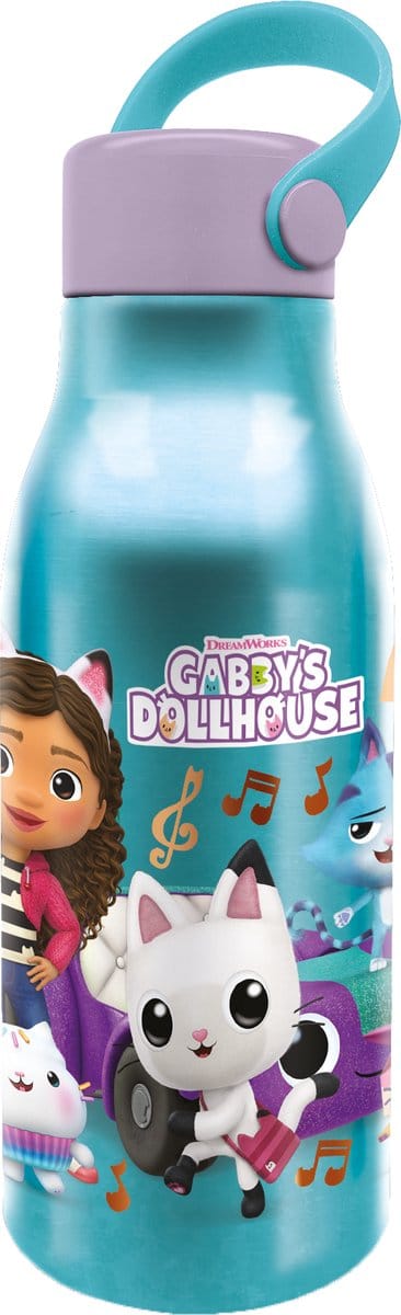 Gabby's Poppenhuis Aluminium Drinkfles – 760 ml – Met rubberen draaglus – Sluit goed af – Drinkfles voor kinderen – Lichtgroen/Turqoise