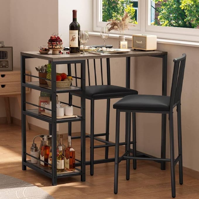 Bealife TB51 Bartafel - 2 beklede stoelen - 90 x 50 x 90 cm - Grijs