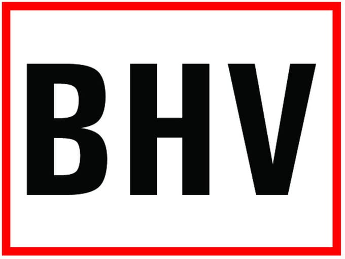 BHV tekststicker - zelfklevende folie - 200 x 150 mm - rood wit