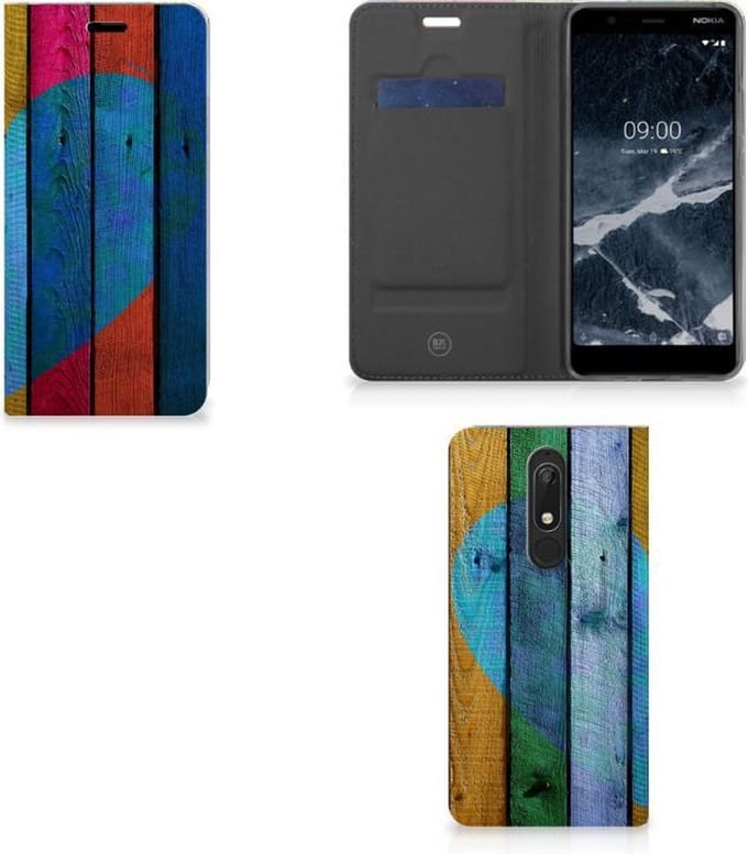 Nokia 5.1 (2018) Book Wallet Case Wood Heart - Cadeau voor je Vriend