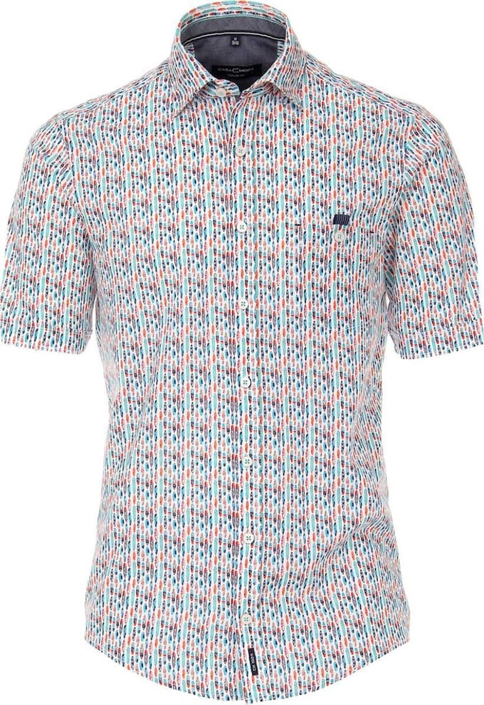 Casa Moda Overhemd Korte Mouw Surfplank Motief Blauw - L
