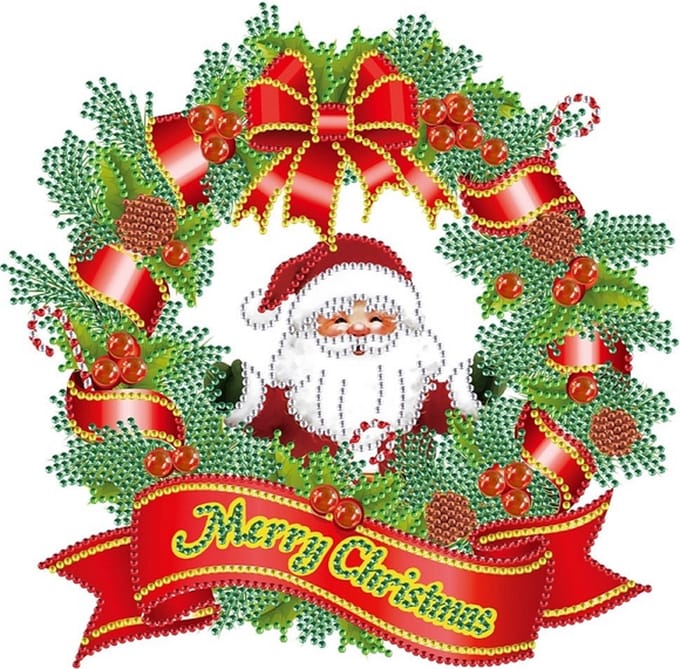 Diamond Painting Kerst sticker groot Kerstkrans 03 (22cm)