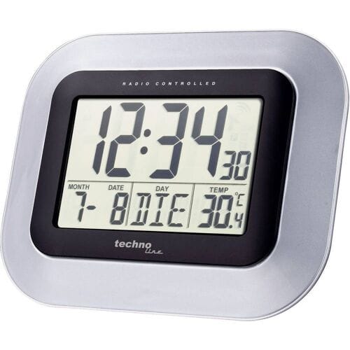 Techno Line WS 8005 Wandklok Zendergestuurd 22.8 mm x 22.8 cm x 18 cm x 2.8 cm Zilver, Zwart Groot display