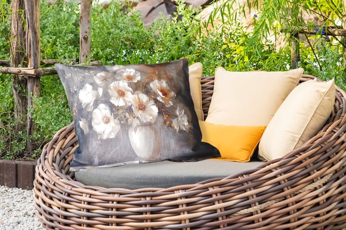 Buitenkussens - Bloemen - Wit - Vaas - Modern - 60x40 cm - Weerbestendig