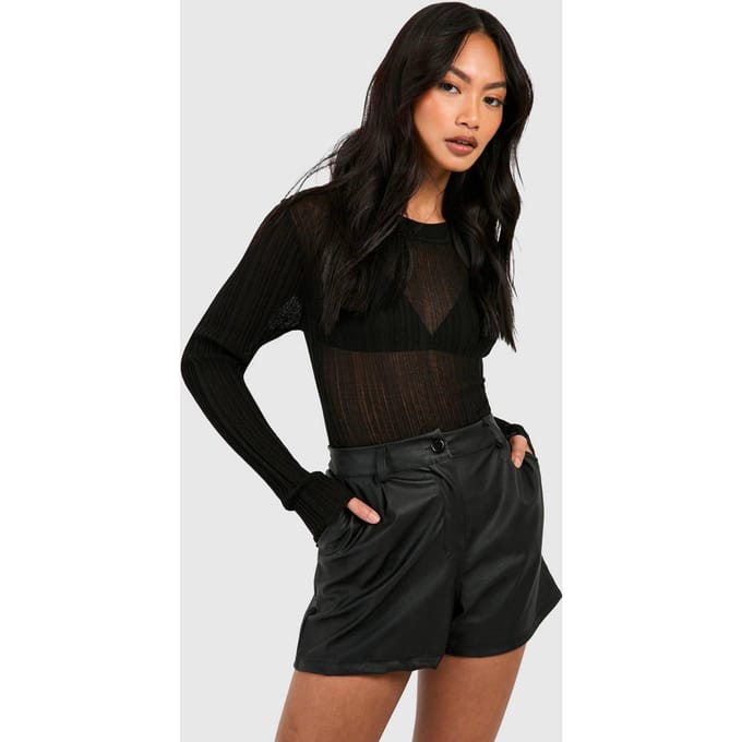 boohoo Dames Faux Leather Look High Waisted Short | Black | Maat: 6