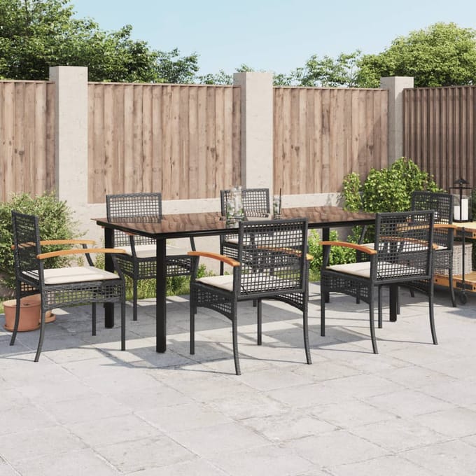 vidaXL - 7-delige - Tuinset - met - kussens - poly - rattan - zwart