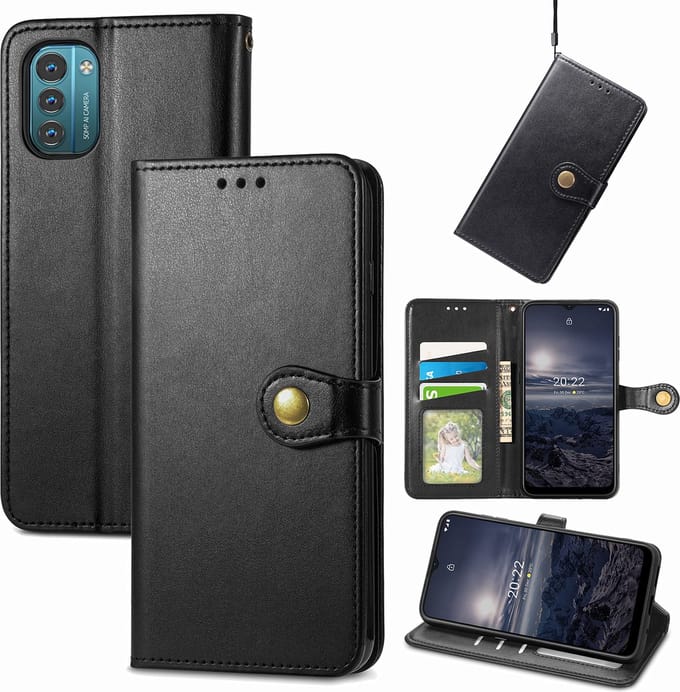 Luxe PU-leer Wallet Case + Glas Screenprotector voor Nokia G21 / G11 _Zwart
