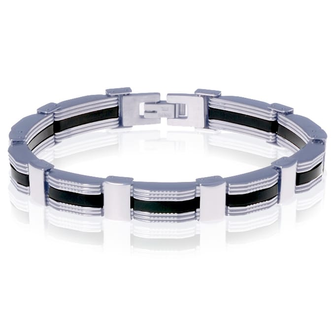 Mannen armband RVS met Rubber Schakel