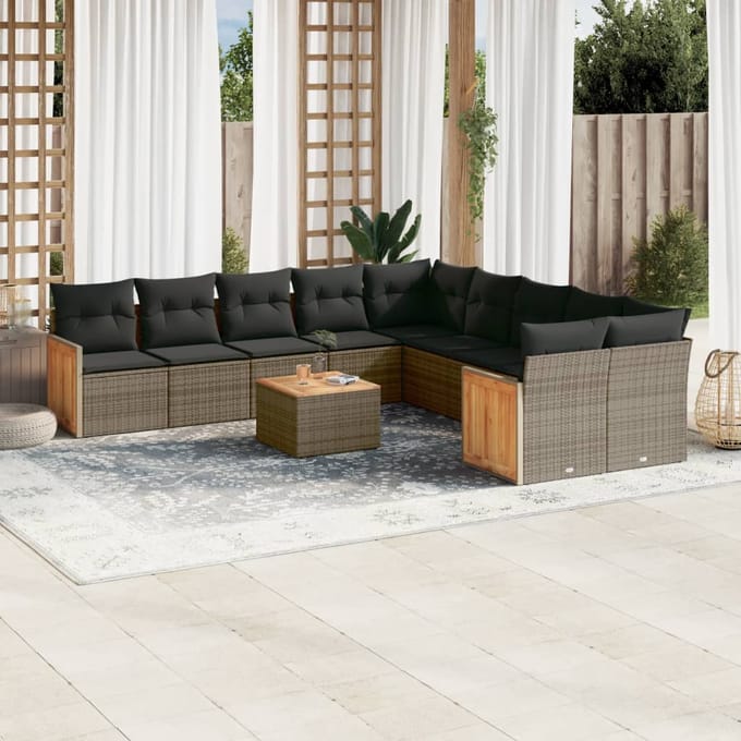 vidaXL - 11-delige - Loungeset - met - kussens - poly - rattan - grijs
