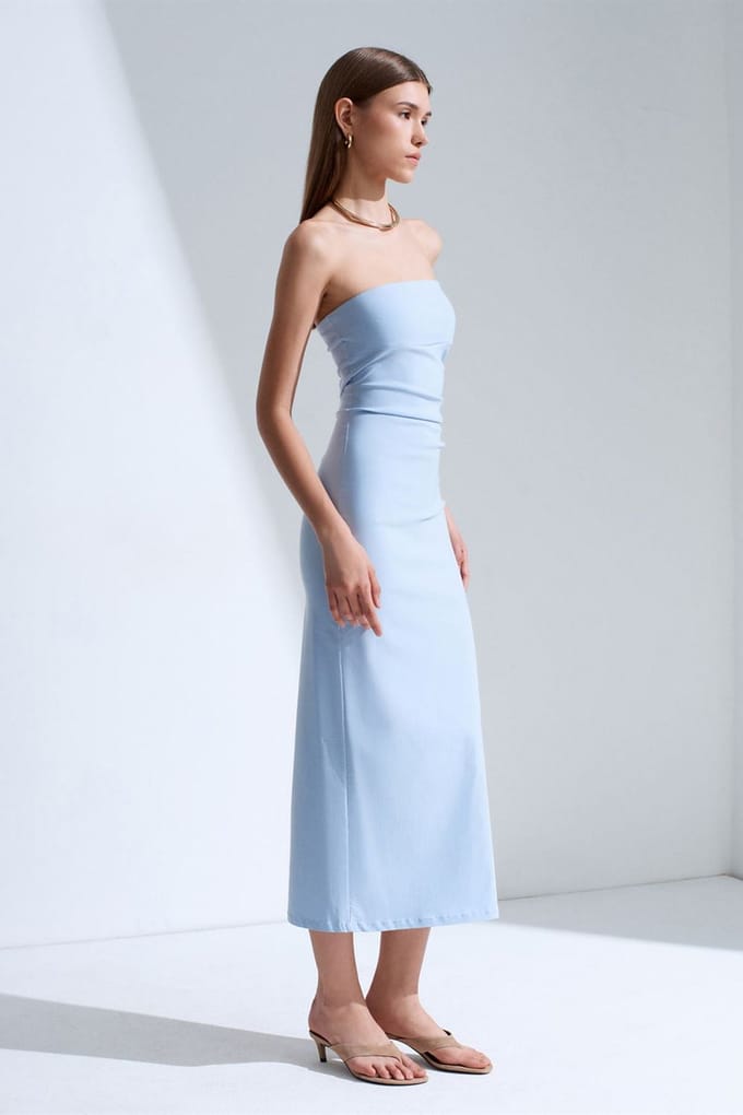 Strapless Bodycon Midi-jurk met Split