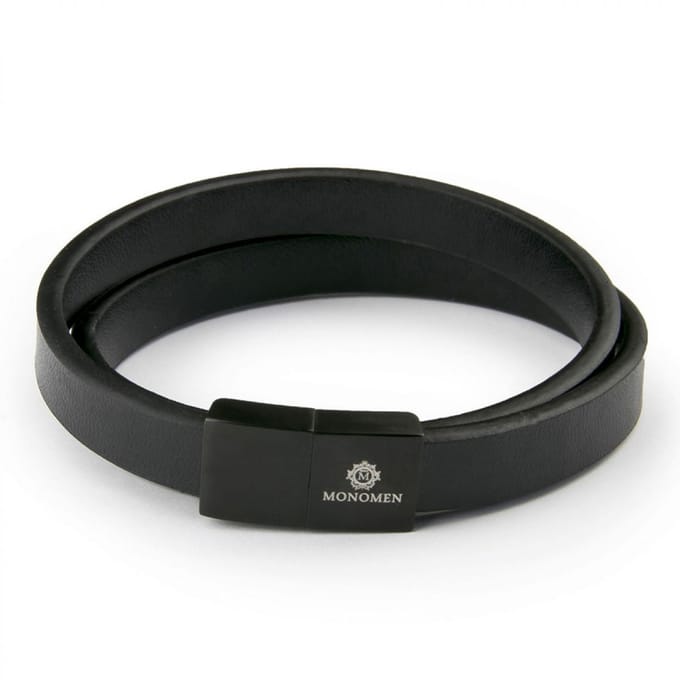 Monomen Men's Black Leather Black Clasp Bracelet MM10787