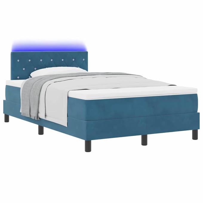 vidaXL - LED - Box - Spring - Bed - Donkerblauw - 120 - x - 200 - cm - Fluweel