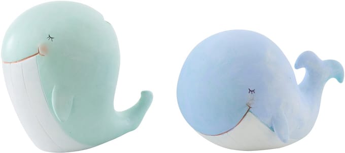 J-Line spaarpot Walvis - polyresin - lichtgroen/lichtblauw - large - set van 2