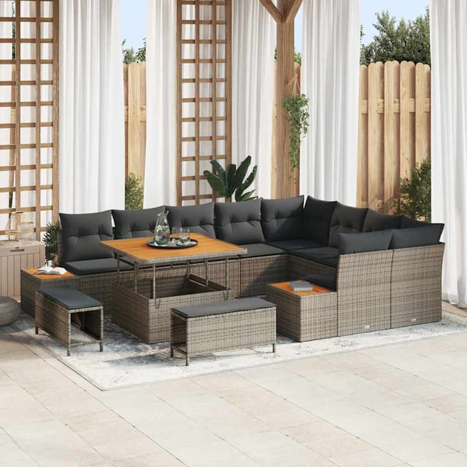 vidaXL - Tuinbank - Set - 12 - st - 11-zits - Grijs - Poly - rattan