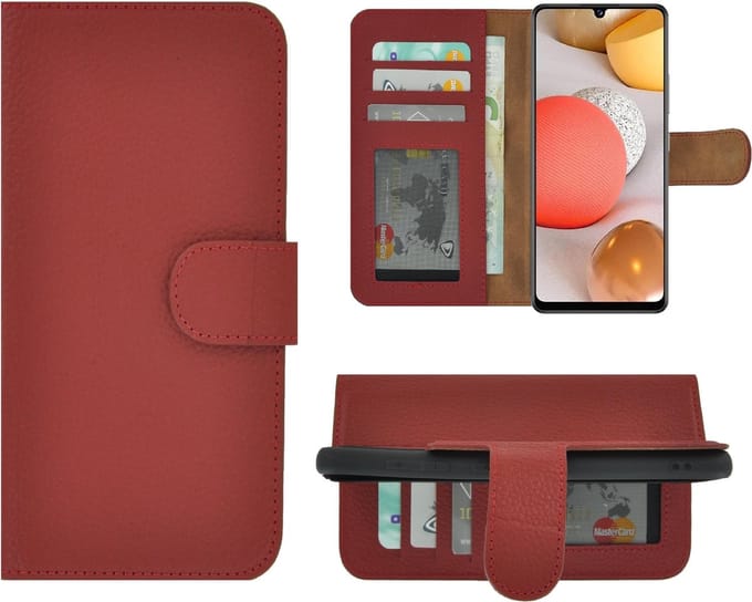 Hoesje Geschikt voor Samsung Galaxy A42 - Bookcase - A42 Wallet Book Case Echt Leer Rood Cover