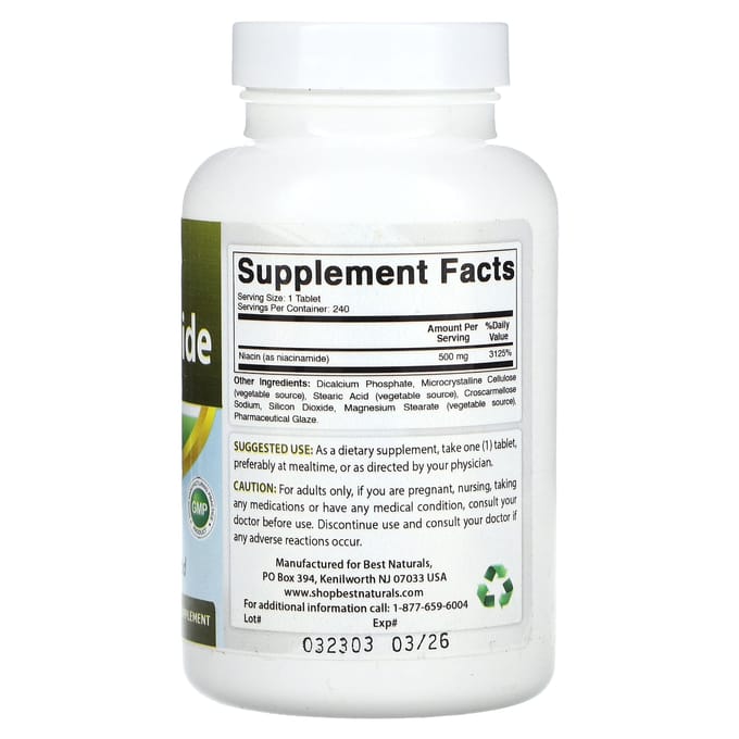 Best Naturals, Niacinamide, 500 mg, 240 tabletten