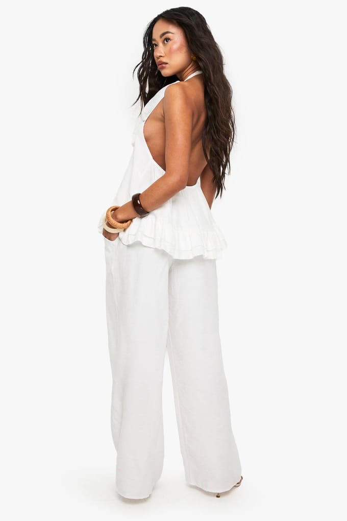boohoo Dames Geweven Crinkle Naad Detail Wijde Pantalon | Wit | Maat: 36