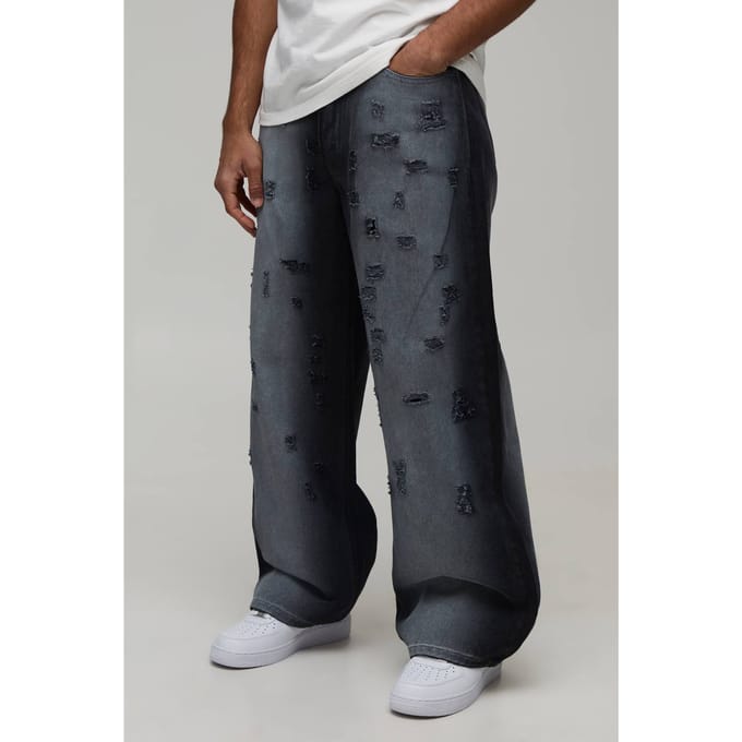Verwassen Extreem Distressed Baggy Fit Jeans | Washed Black | Size 28R