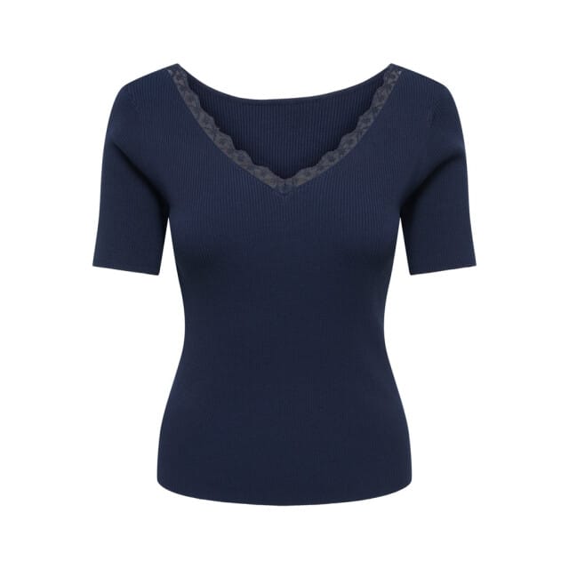 Jacqueline de Yong Trui Jdynanna S/s Revers Lace Pullover K 15376557 Black Iris Dames Maat - S