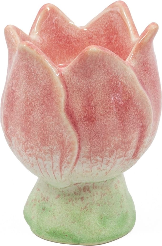 Aardewerk kaarsenstandaard tulp roze