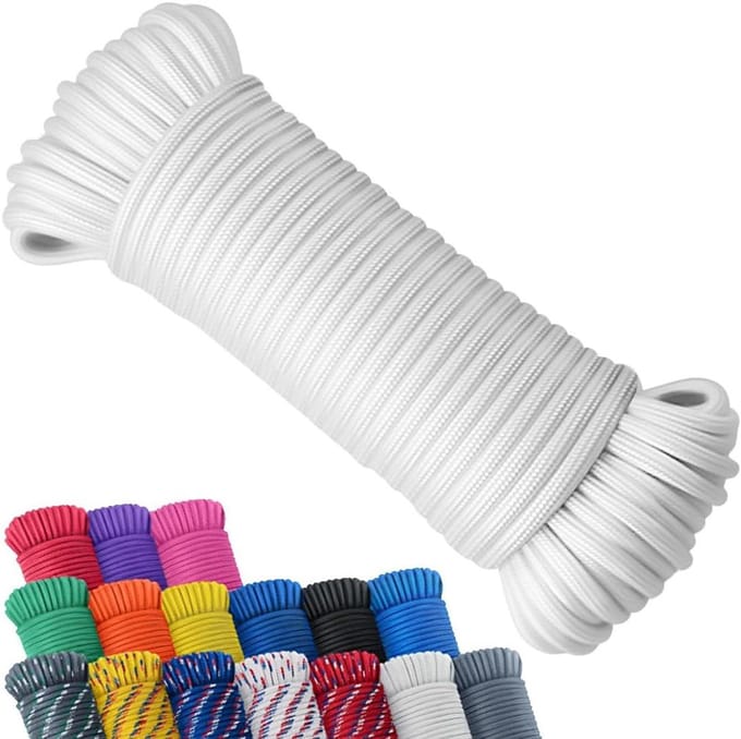 Nylon Polyester Touw - Utility Koord Kleding Lijn - Algemeen Gebruik - Diamant Gevlochten - 100 Meter - Wit