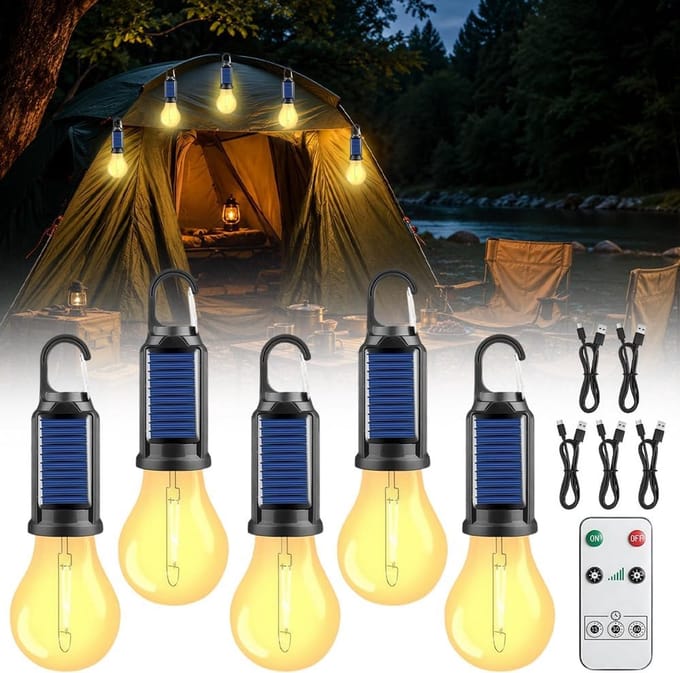 Thijox - 5 stuks Oplaadbare Campinglamp - Draagbare LED Tentlamp met Instelbare Helderheid - Waterdichte Campinglicht met 3 Lichtmodi en Karabijnhaak
