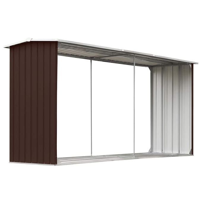 vidaXL - Haardhoutschuur - 330x92x153 - cm - gegalvaniseerd - staal - bruin