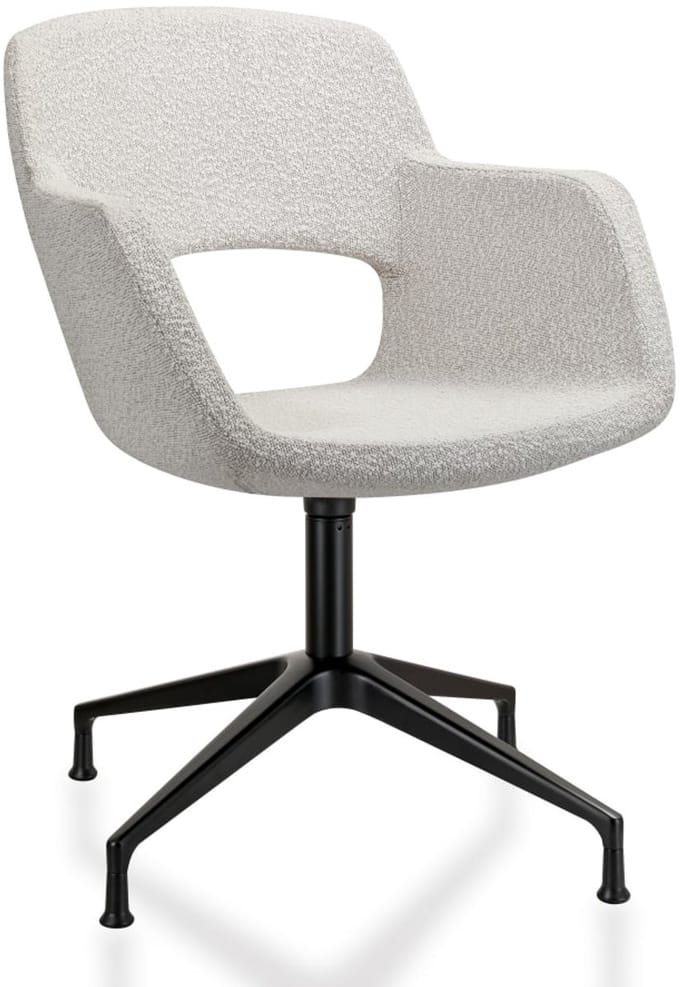 Vergaderstoel Taro in bouclé stoffering Creme met spinvoet