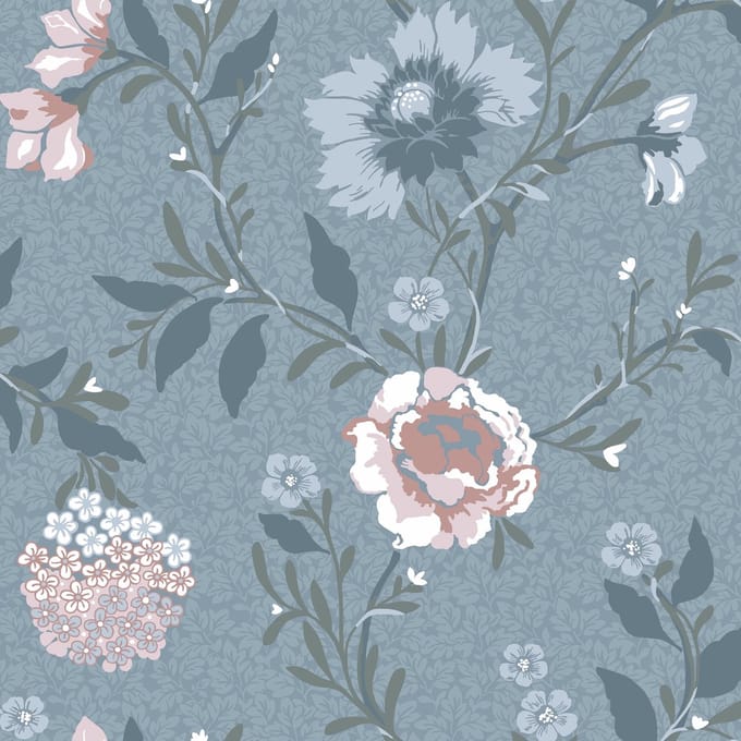 Duro Vliesbehang 683-03 - Blommor & Blad - Botanisch Blauw - 53cm x 10.05m