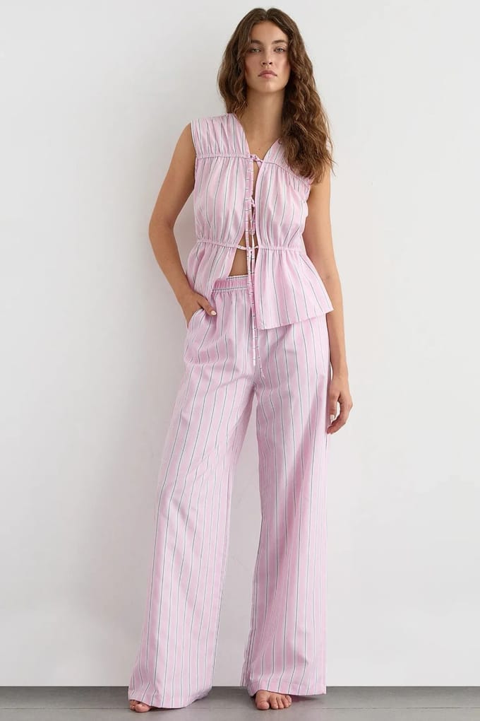 Brede Gestreepte Broek met Elastische Taille