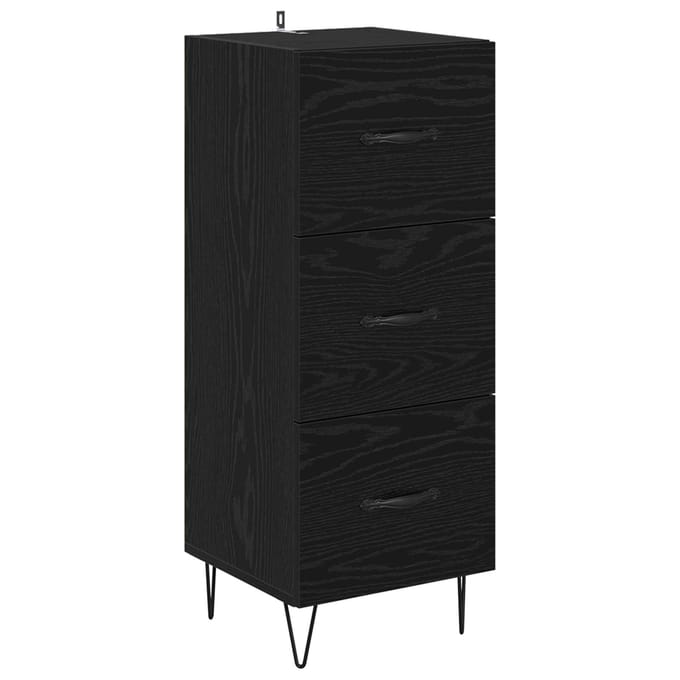 vidaXL - Dressoir - Zwart - eiken - 34 - x - 34,5 - x - 90 - cm - Bewerkt - hout