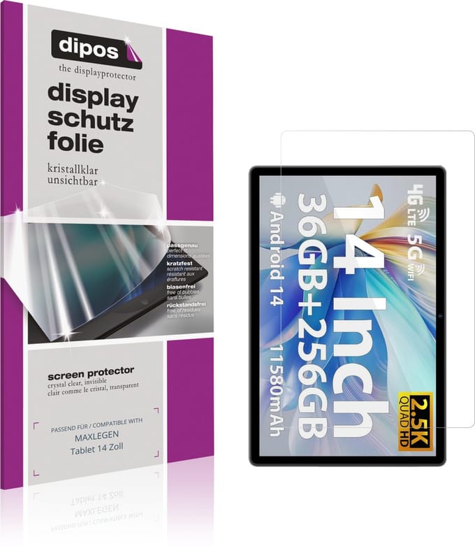 dipos – 2x Beschermfolie geschikt voor MAXLEGEN Tablet 14 Zoll | Krasbestendige & heldere Screenprotector Ultra-Thin