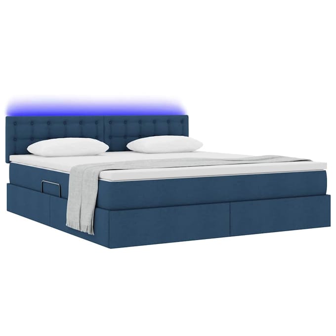 vidaXL - LED - opbergbed - met - matras - Blauw - 160 - x - 200 - cm - Stof
