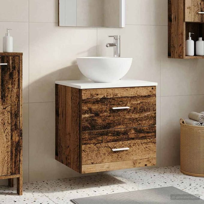 vidaXL - Wandgemonteerde - Waskom - Vanity - Oud - hout - 49,5 - x - 35 - x - 63 - cm