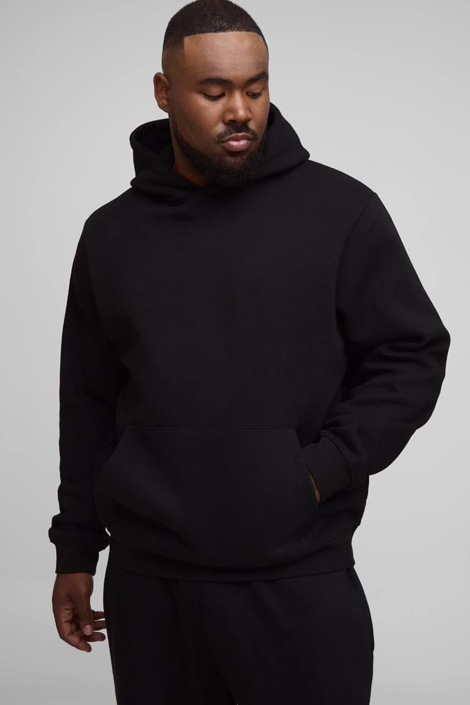 Plus Essential Regular Fit Over the Head Hoodie | Black | Size 5XL