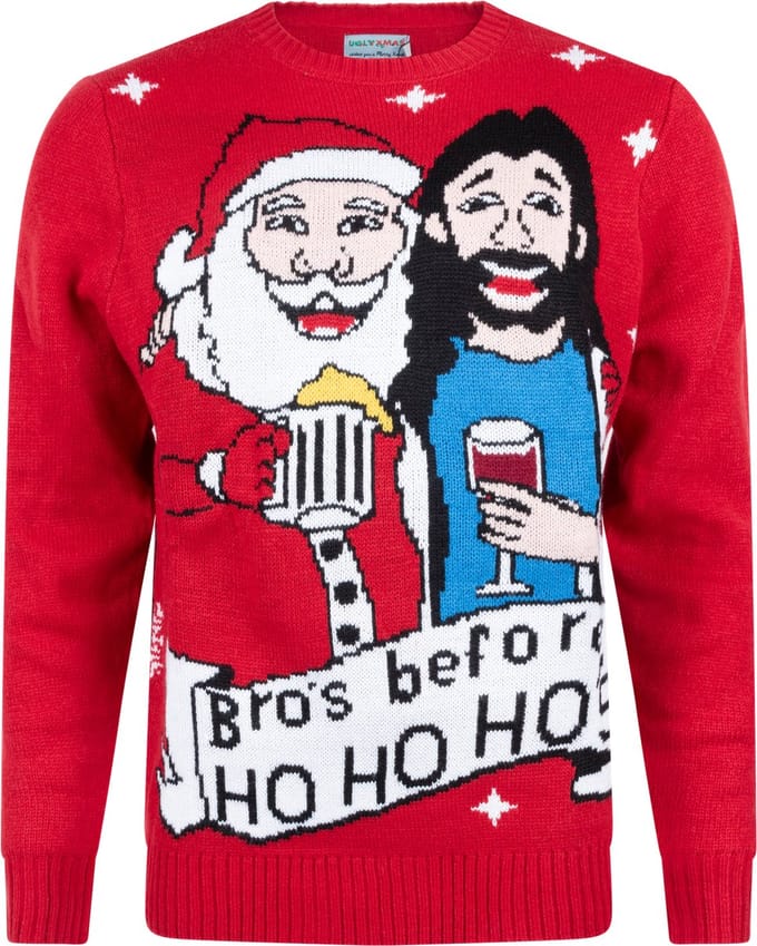 Foute Kersttrui Heren - Christmas Sweater "Bro's before Ho, Ho, Ho's" - Mannen Maat S