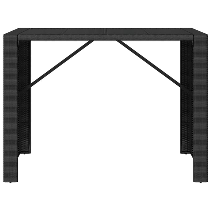 vidaXL - Bartafel - met - glazen - blad - 145x80x110 - cm - poly - rattan - zwart