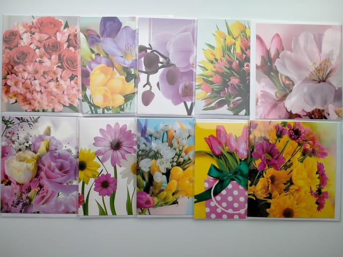 wenskaarten - blanco - bloem - 10x - vierkant
