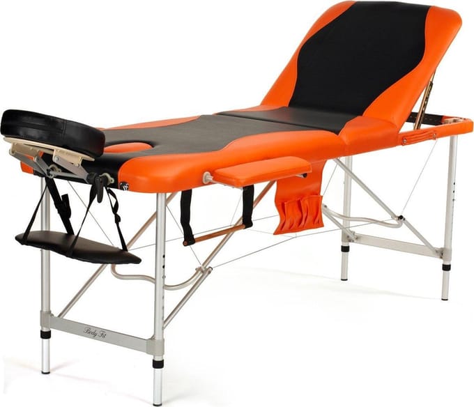 Aluminium massagetafel - 3 segmenten - verstelbaar - oranje & zwart - 212 cm lang