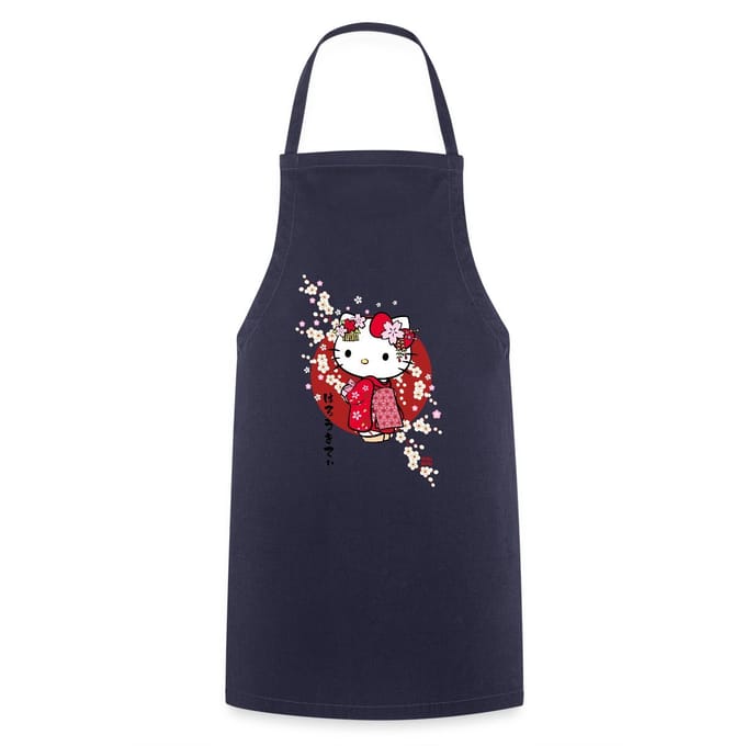 Hello Kitty In Een Rode Kimono En Kersenbloesems Keukenschort