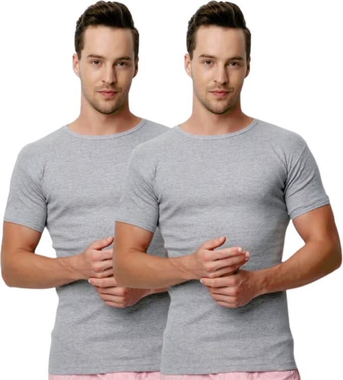 2 Pack Top kwaliteit T-Shirt - 100% Katoen - Grijs - Maat M