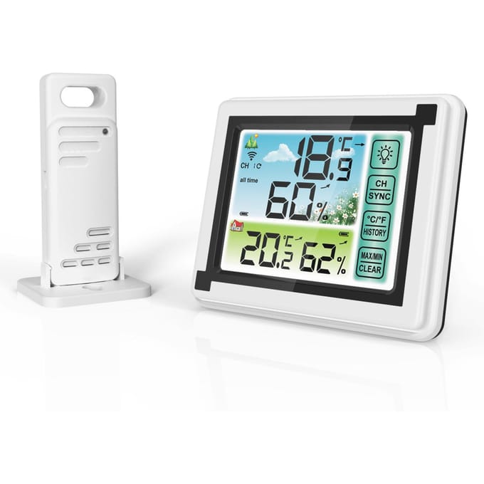 Binnen Buiten Draadloos Thermohygrometer Temperatuur Vochtigheidsbewaking Weerklok Digitaal 1 wit
