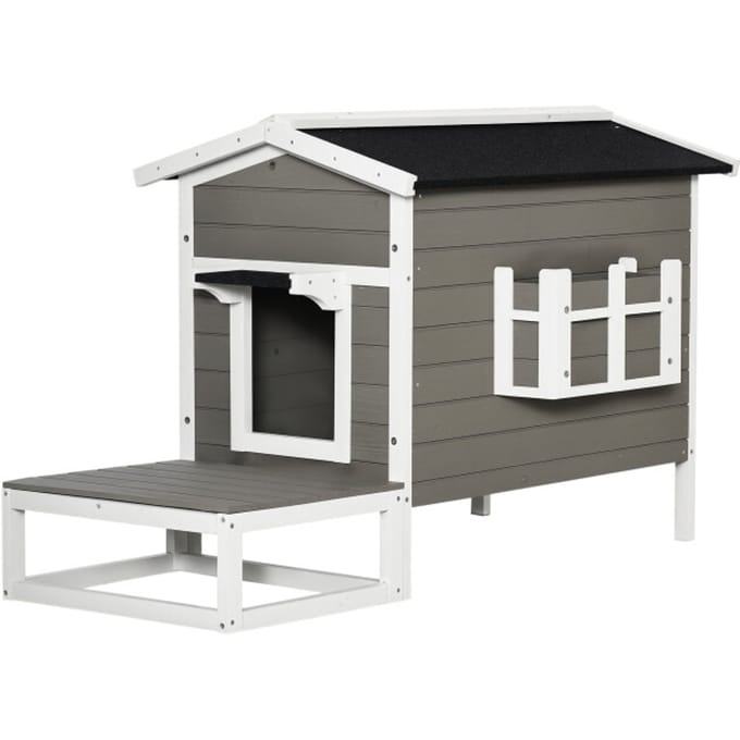 4goodz Kattenhuis met terras - 115x67x75 cm - Grijs